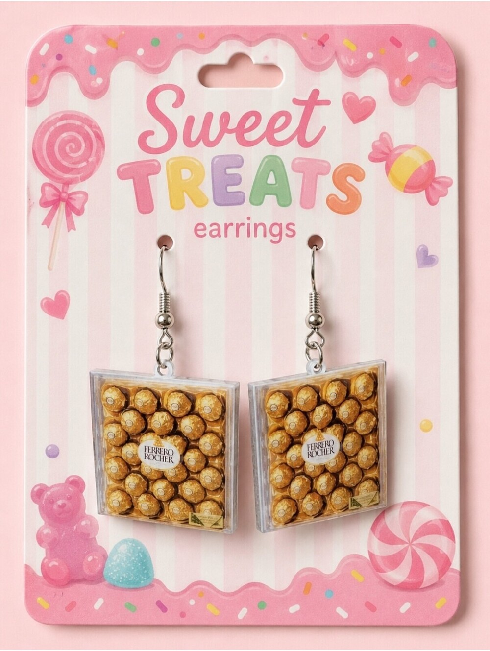 Fun Jewelry Mini Ferrero Rocher Chocolate Candy Novelty Hypoallergenic Earrings